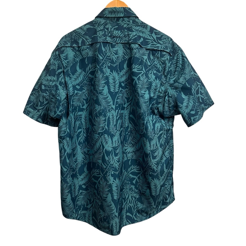 Duluth Trading Shirt Blue Tropical Leaf Vented Fishing CoolPlus Men’s Large - Picture 2 of 9